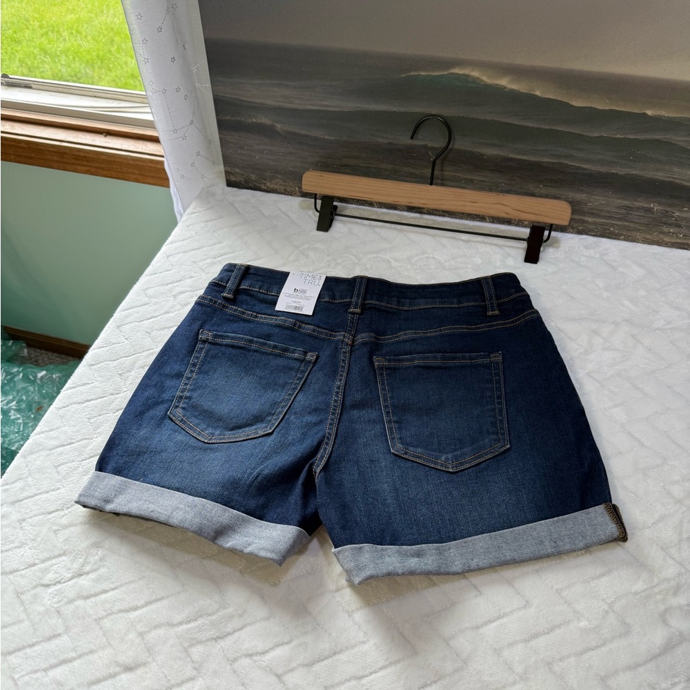 Nwt Walmart Time & And Tru True Core Jean Short Cuffed Stretch Dark Wash Blue 8 - Picture 10 of 11
